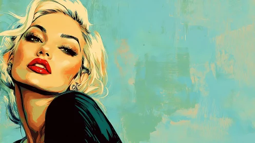 Crimson-lipped muse tilts into turquoise pop reverie