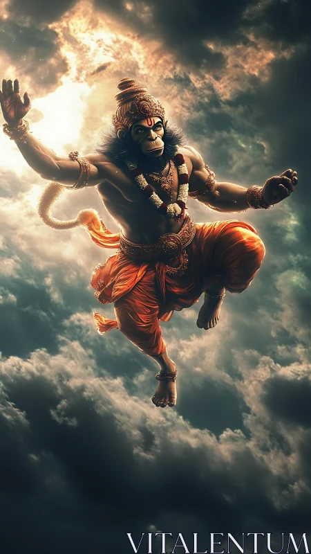 Storm-swept sky warrior leaping in blazing saffron glory.