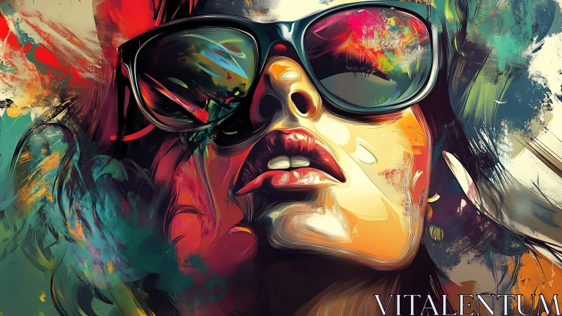 Color-saturated portrait of woman in reflective sunglasses.