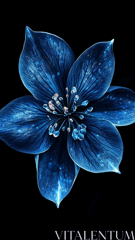 Blue botanical flower specimen with radiating stamens.