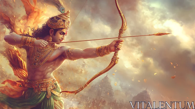 Stormlit archer prince carves a golden path through clouds