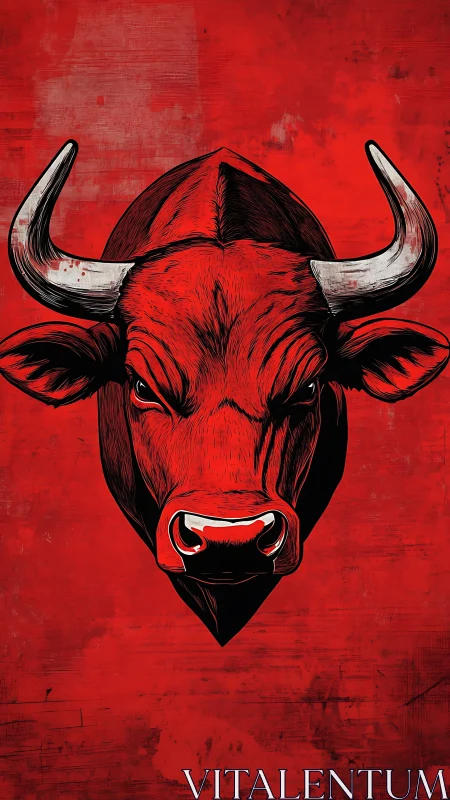 Bold red bull portrait glowing with strong, confident energy.