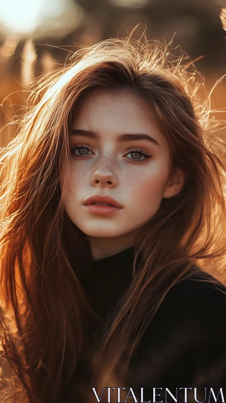 Portrait of young woman outdoors in warm backlighting.