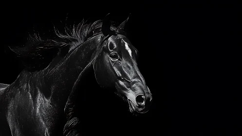 High-contrast equine portrait in low-key optical isolation.