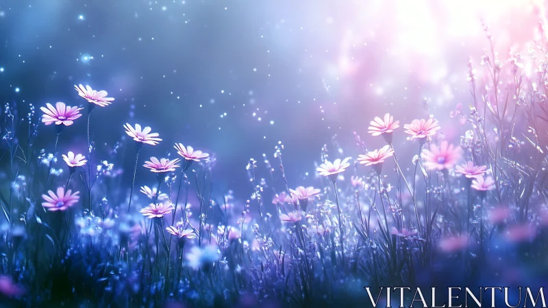 Digital Rendering of Daisy Field with Atmospheric Light Effects