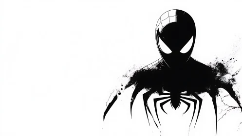 Ink-splashed spider hero rising from bold white silence.