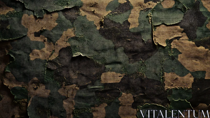 Weathered Camouflage Canvas: Time's Artistic Mark.