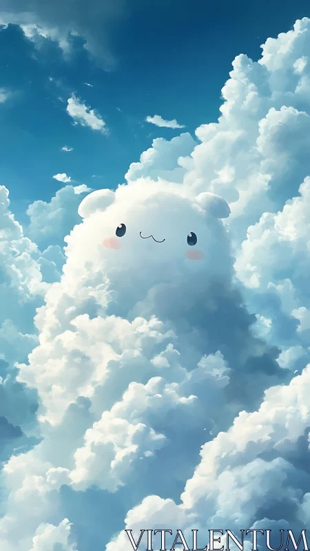 Cumulus cloud creature rendered in soft anime sky lighting