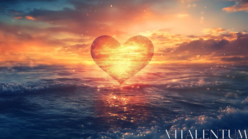 Golden Heart Sunrise Glows Above Endless Ocean Waters