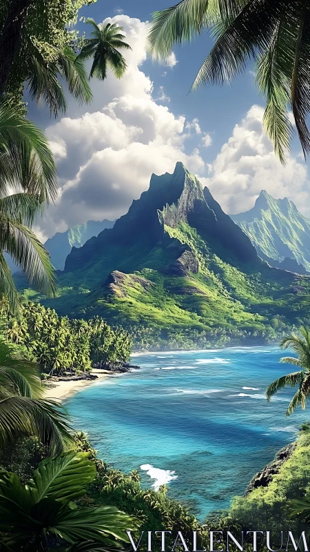 Tropical Paradise: Volcanic Peaks Frame Turquoise Waters.