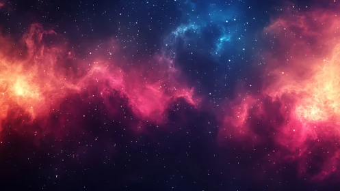 Colored interstellar nebula clouds with scattered bright stars.