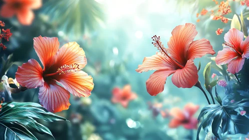 High saturation digital hibiscus study with shallow depth of field