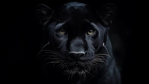 Black Panther Portrait: High-Contrast Felid Study with Luminous Amber Eyes.