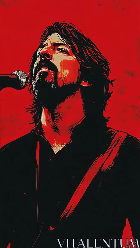 Bold singer stands in passionate red spotlight and performs