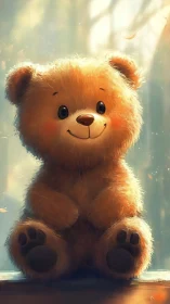 Soft-lit plush teddy bear portrait with warm backlighting