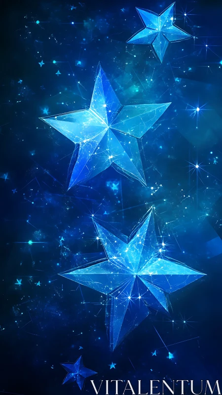 Glowing crystal stars drift gently through a deep night sky