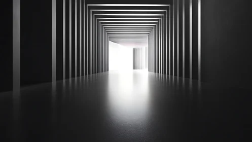 Minimalist light tunnel with repeating linear frames.