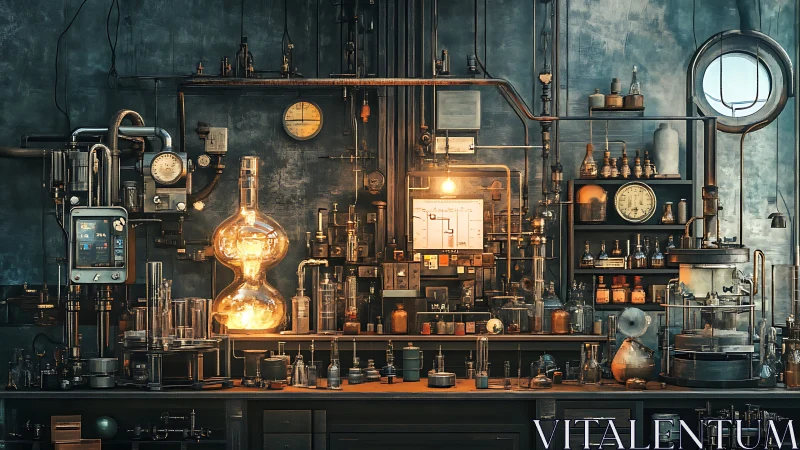 Laboratory bench shows complex glassware and heated reactor