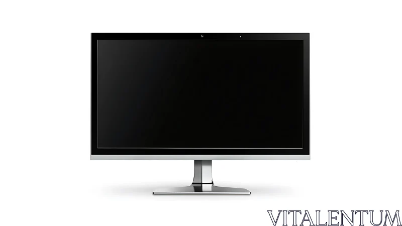 Sleek widescreen computer monitor stands on silver base.