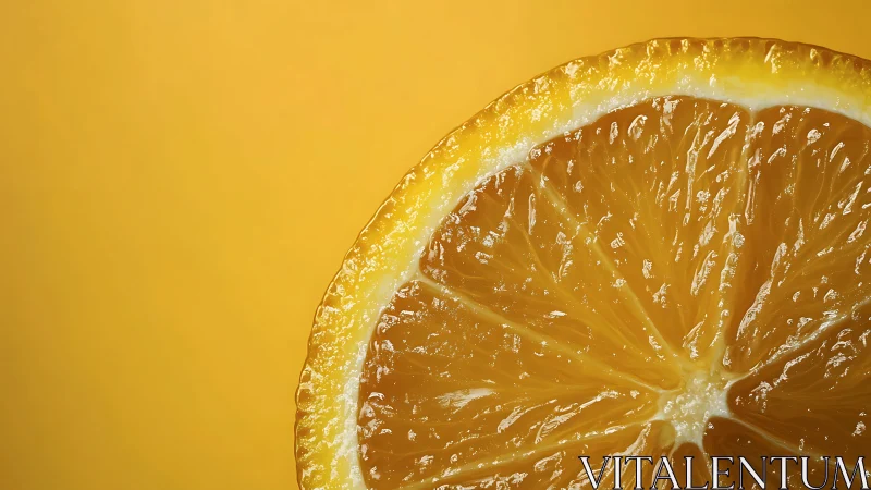 Macro cross-section of juicy lemon slice on uniform yellow field.