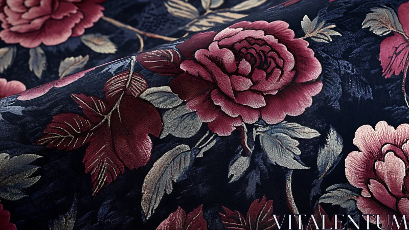 Embroidered Roses Dance Against Midnight Velvet Dreamscape