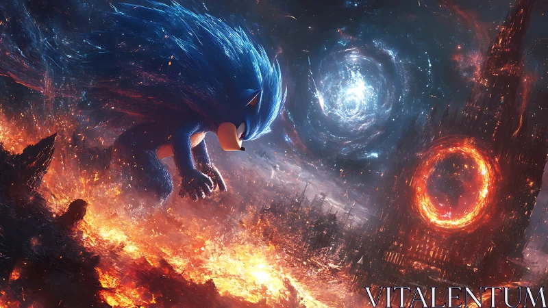 Supersonic quadruped traverses infernal volcanic cityscape.