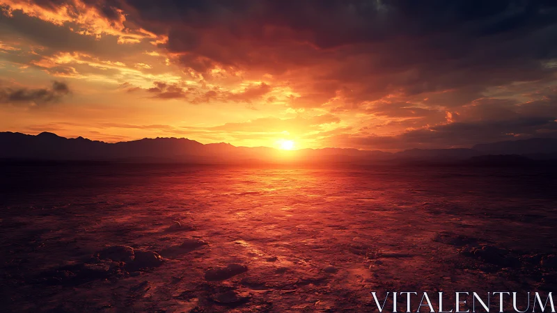 Sunlit desert horizon under dramatic stratiform clouds.