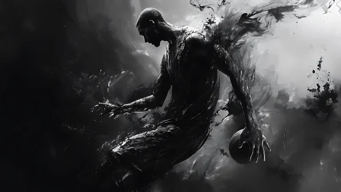 Explosive monochrome artwork captures a dynamic basketball drive