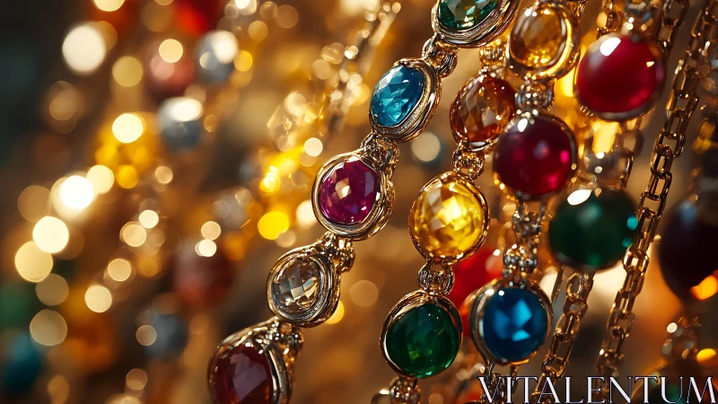 Gemstones gossip in golden chains under festival lights