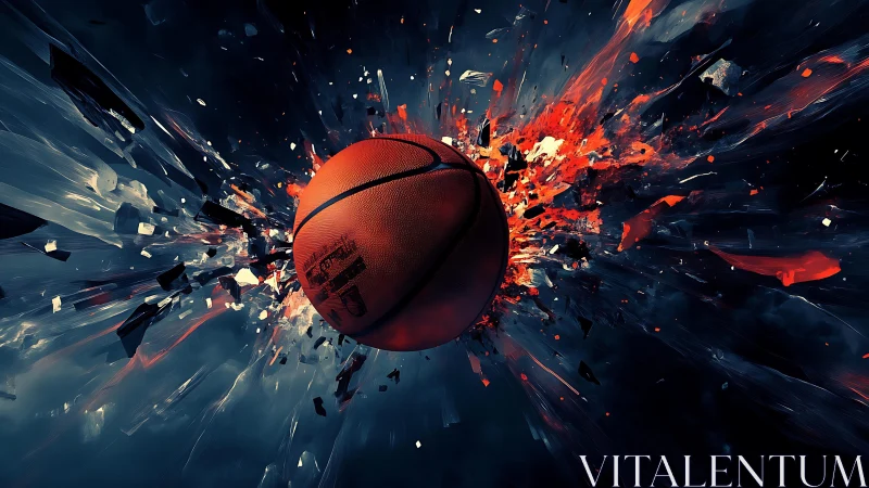Basketball comet shatters midnight glass with fiery impact.