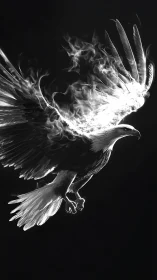 Monochrome eagle rendered with luminous smoke-like wing diffusion