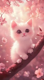 Luminescent White Feline Portrait in Soft-Focus Floral Environment. Rendering.