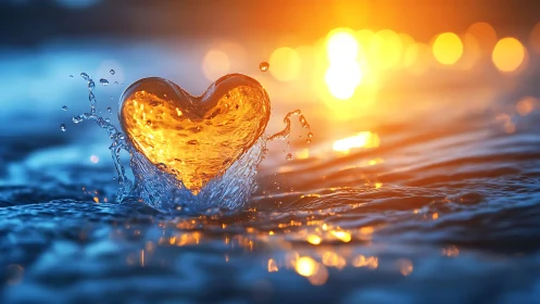 Golden Heart Water Splash at Sunset.