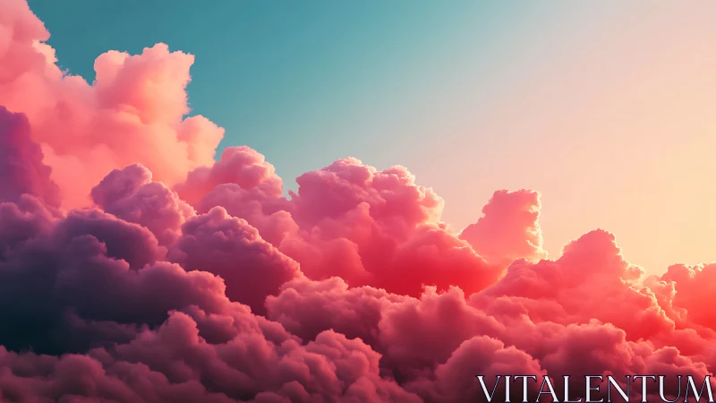 Digital painting of luminous pink storm clouds at sunrise.