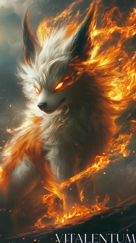 Fiery vulpine creature rendered in detailed digital flames.