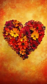 Heart-shaped arrangement of daisies on textured background.