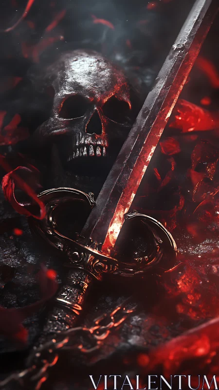 Sword keeps whispered vigil beside the emberlit skull