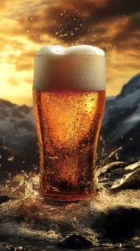 Sunset-soaked pint erupts like a golden tide of refreshment