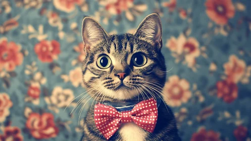 Tabby Cat in Red Polka Dot Bow Tie