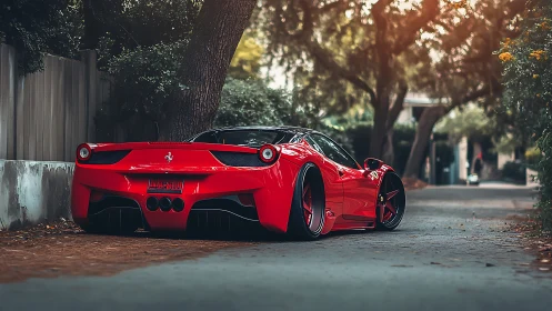 Photorealistic rear three-quarter supercar study in soft bokeh light.