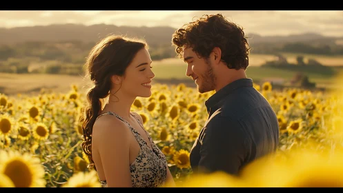 Golden Hour Romance in a Sunflower Field.