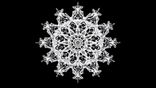 Intricate crystal snowflake rendered in luminous 3D detail.