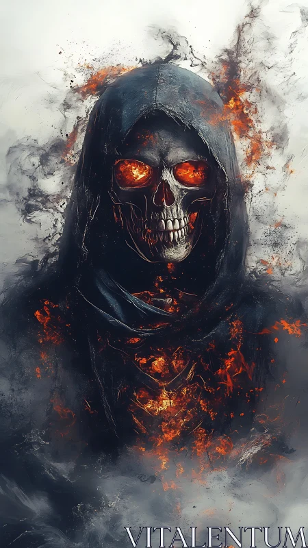 Ember‑Eyed Reaper Wrapped in Storming Ash and Flame.