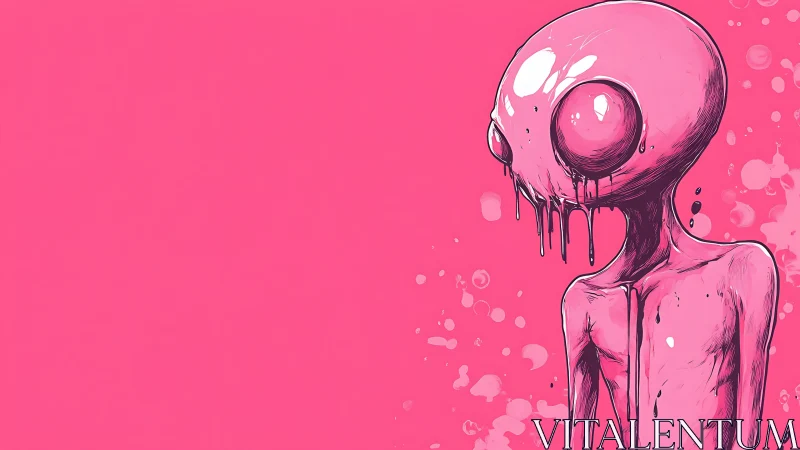 Viscous neon extraterrestrial figure on saturated pink field.