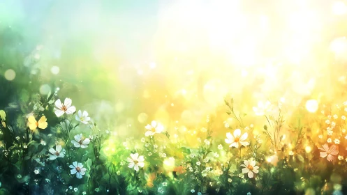 Morning Glory: Wildflowers Bathed in Golden Sunlight.