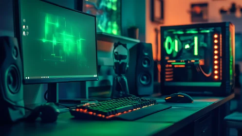 Desktop gaming workstation displays illuminated RGB components