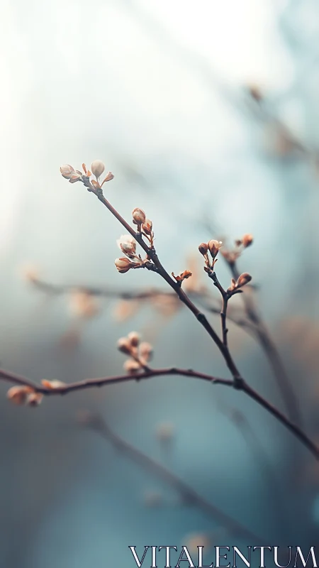Whispering spring buds in a dream-soft teal morning haze.
