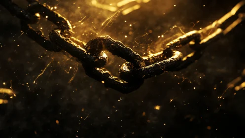 Golden Chain Links Illuminated in Luminous Darkness