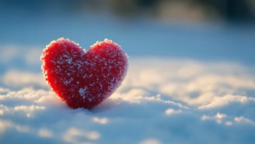 Frozen Passion: A Crimson Heart Rests Upon Winter's Billowed Throne.