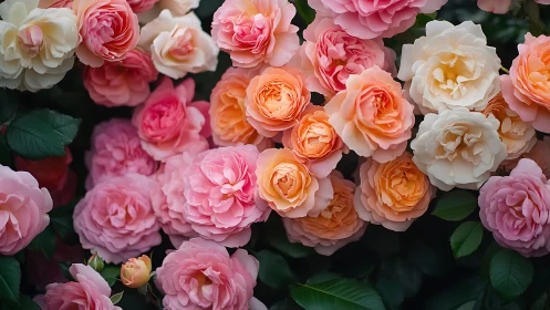 Dense Polychromatic Rose Cultivars with Complex Petal Stratification.